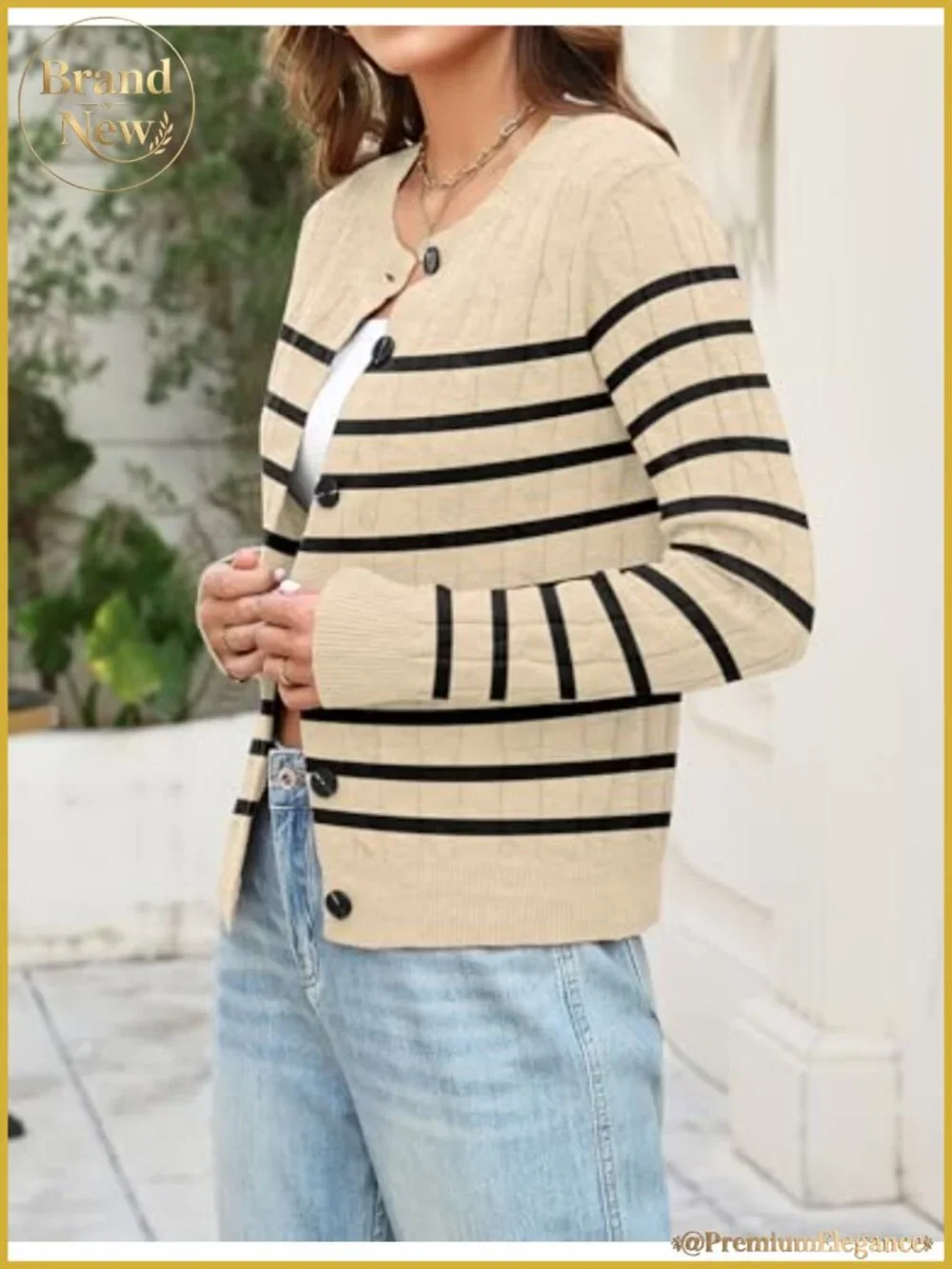 Women's Cable Knit Cardigan Long Sleeve Crewneck Button Down Sweater